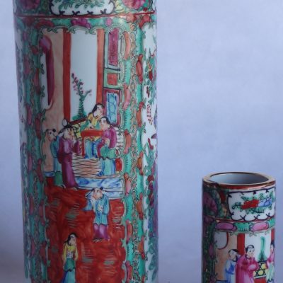 Pair of Chinese porcelain vases in famille rose motif