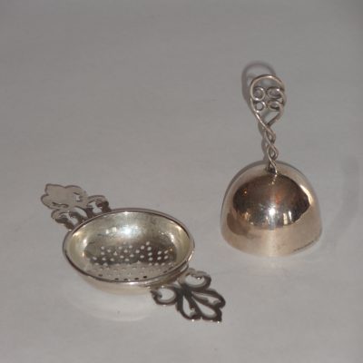 Sterling tea strainer and teatime bell