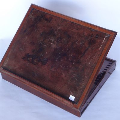 Handsome convertible lap desk. Mahogany with leather top