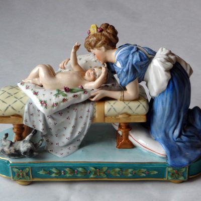 Hand-painted porcelain group of mother and child