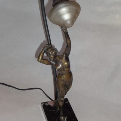 Art deco figural bronzed lamp on marble base