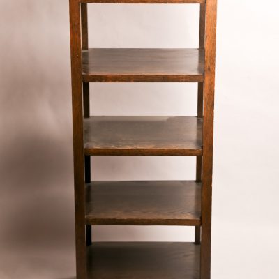 43   Open oak bookcase.  Arts and crafts style.  Five tiers.  Early 20th century.