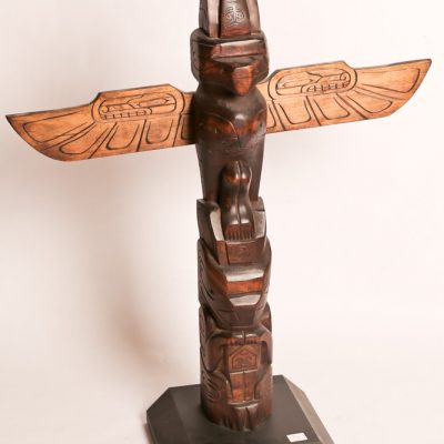 5   Totem pole.  Haida carved.  Canadian hardwood on base.  24"h.
