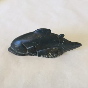 24. Inuit soapstone carving.  Black grained in fish motif.  Signed and numbered on bottom.  